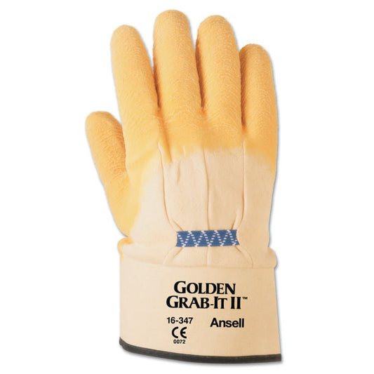 Golden Grab-It Gloves, 10, Gray/Yellow, Palm Coated