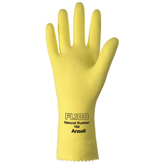 Unsupported Latex Gloves, 10, Natural Latex, Flock Lined, Yellow