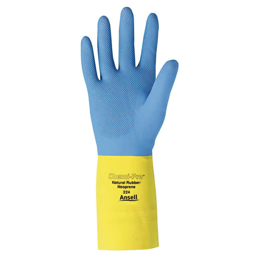 AlphaTec® 87-224 Neoprene Gloves, Cotton Flock Lined, Size 7, Yellow/Blue