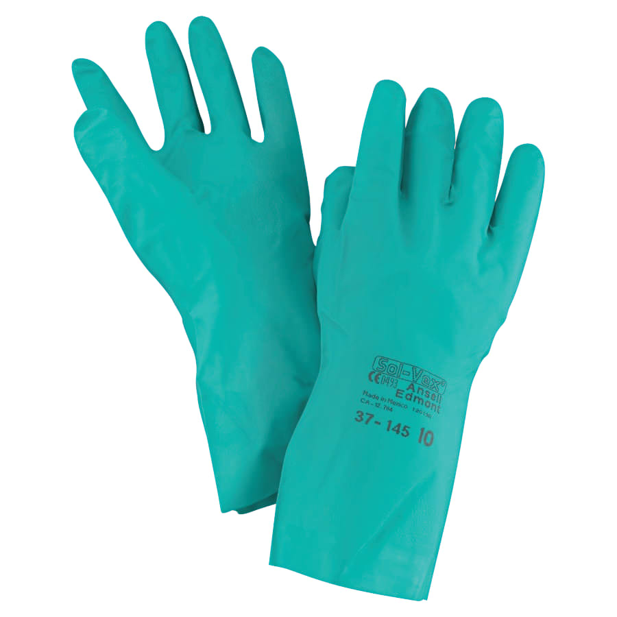 AlphaTec® Solvex® Nitrile Gloves, Gauntlet Cuff, Unlined, Size 10, Green, 11 mil