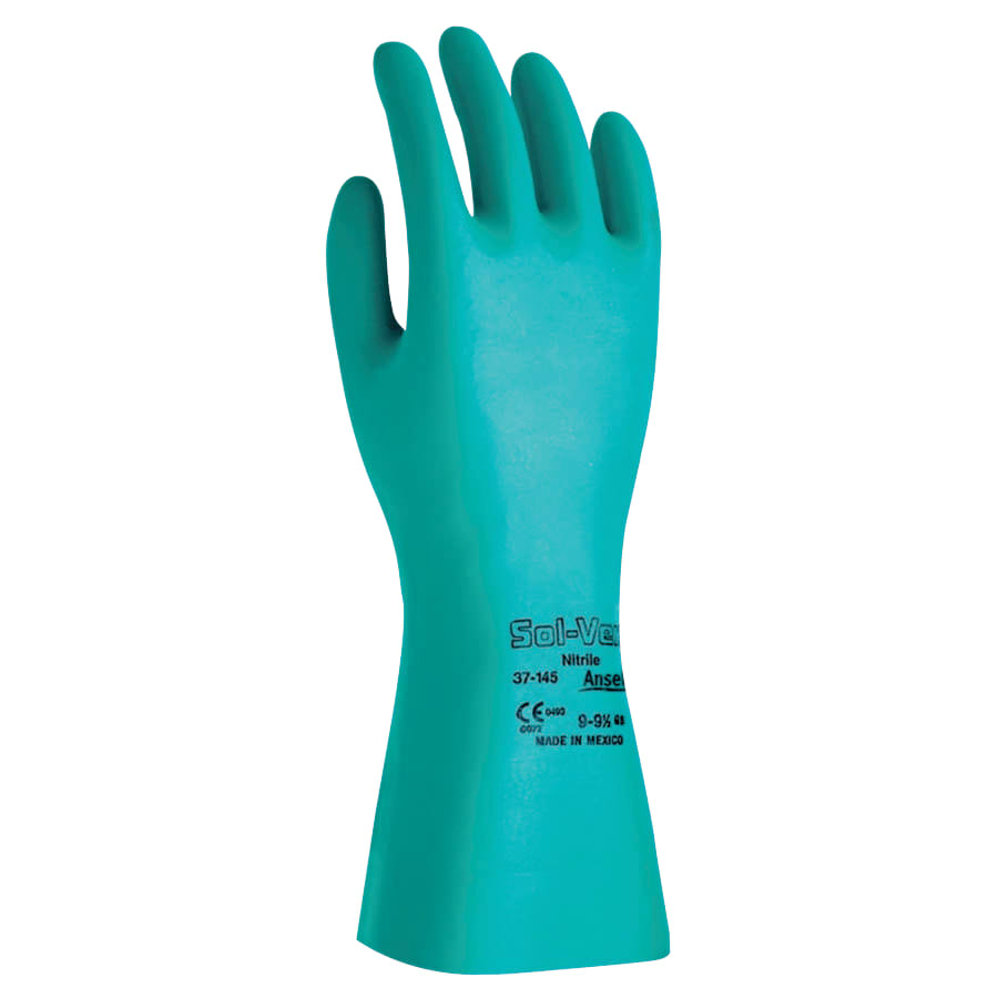 AlphaTec® Solvex® Nitrile Gloves, Gauntlet Cuff, Unlined, Size 7, Green, 11 mil