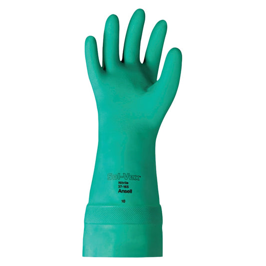 AlphaTec® Solvex® Nitrile Gloves, Gauntlet Cuff, Unlined, Size 10, Green, 22 mil