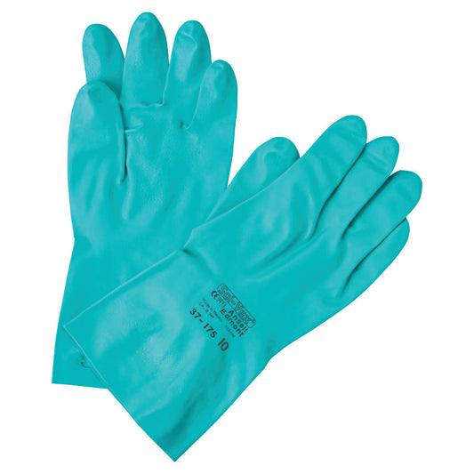 AlphaTec® Solvex® Nitrile Gloves, Gauntlet Cuff, Cotton Flock Lined, Size 10, Green, 15 mil