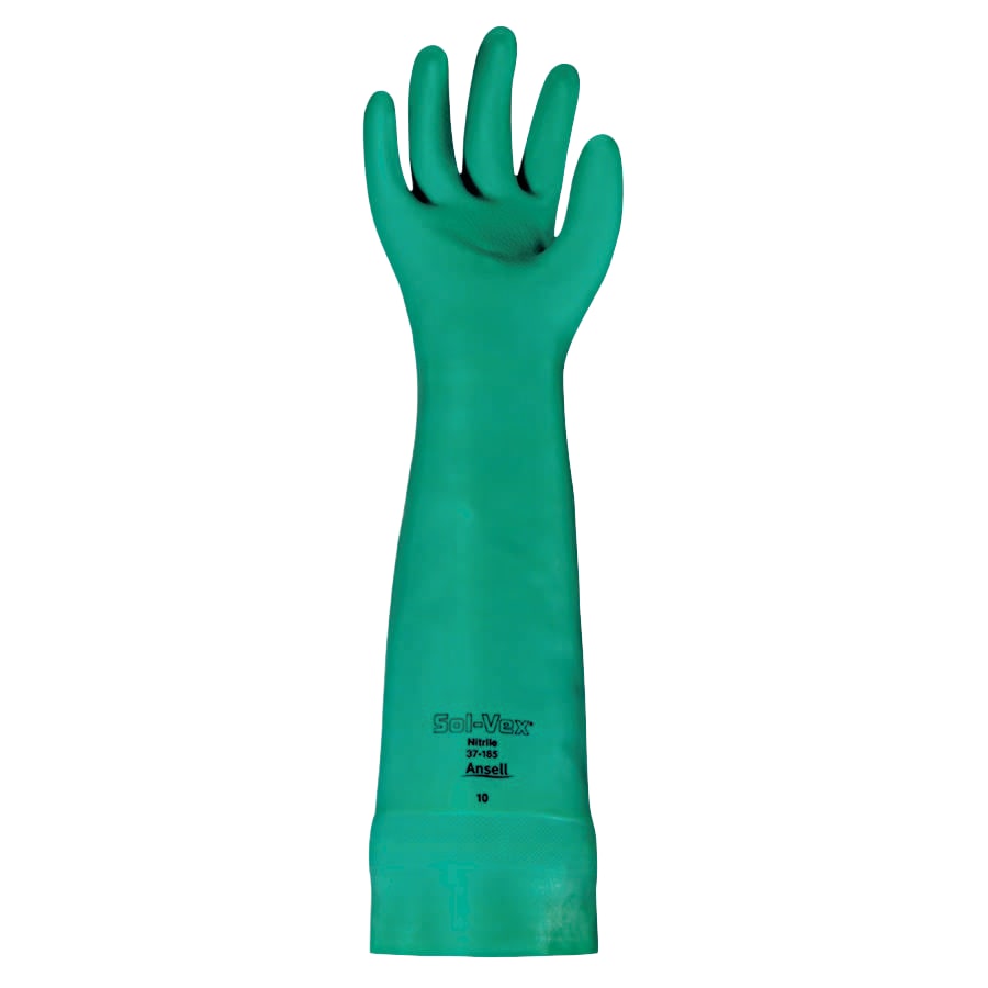 AlphaTec® Solvex® Nitrile Gloves, Gauntlet Cuff, Unlined, Size 10, Green, 22 mil