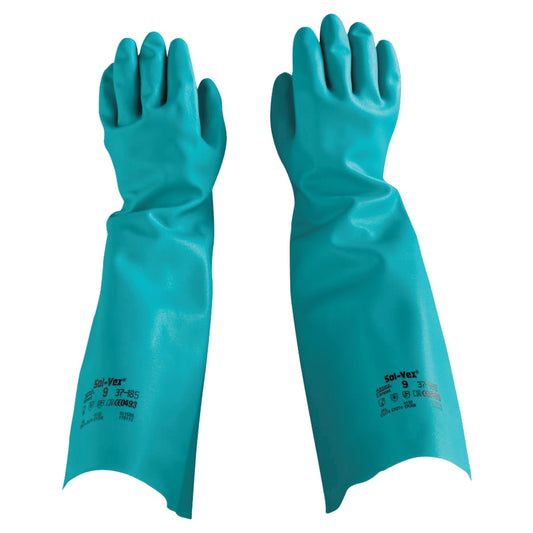 AlphaTec® Solvex® Nitrile Gloves, Gauntlet Cuff, Unlined, Size 9, Green, 22 mil