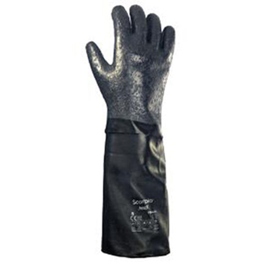 Scorpio Chemical Resistant Gloves, Rough, Size 8, Cotton Lining, Black/Gray