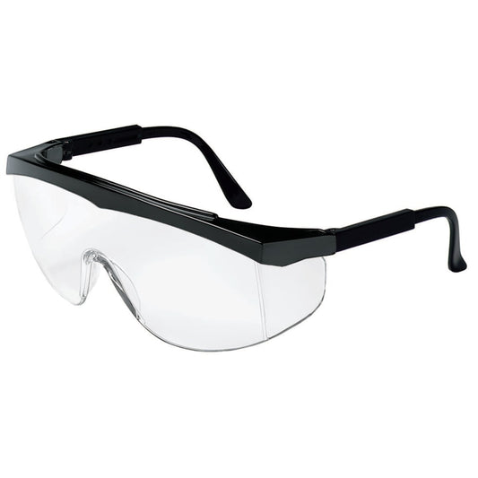 SS1 Series Safety Glasses, Clear Lens, Polycarbonate, Scratch-Resistant, Black Frame