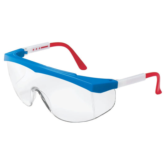 Stratos Spectacles, Clear Lens, Scratch-Resistant, Blue/Red/White Frame, Nylon