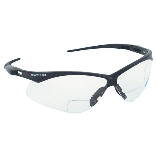 V60 Nemesis™ Rx Readers Prescription Safety Glasses, Clear, Polycarbonate Scratch-Resistant Lens, Black Frame/Temples, +1.5