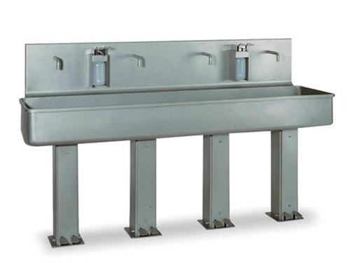 Roser Model 28143 Wall or Floor Mounted 4 Station Pedal Operated Washbasin with Soap Dispenser