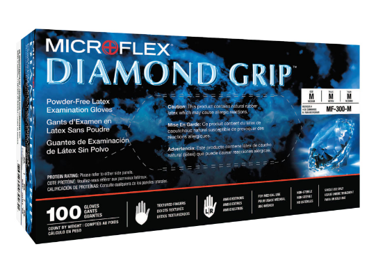 Diamond Grip™ MF-300 Latex Powder-Free Disposable Gloves, 6.3 mil Palm/7.9 mil Finger, Medium, Natural