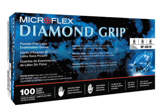 Diamond Grip™ MF-300 Latex Powder-Free Disposable Gloves, 6.3 mil Palm/7.9 mil Finger, X-Large, Natural