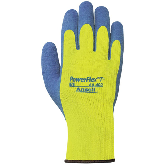 PowerFlex T Hi Viz Yellow Gloves, 10, Blue/Bright Yellow