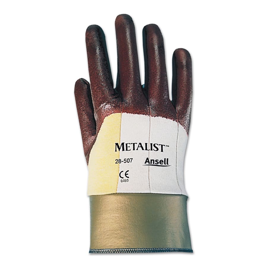 ActivArmr® 28-507 Coated Gloves, Nitrile Coated, Size 9, Brown