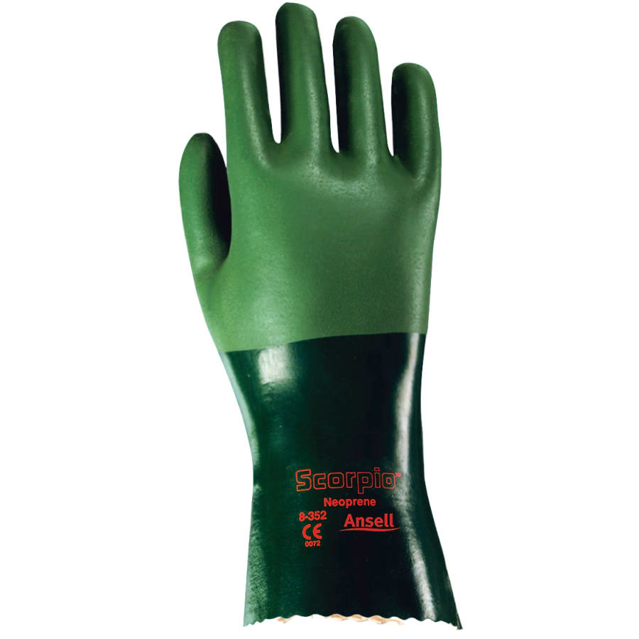 AlphaTec® 08-352 Neoprene Dipped Gloves, Rough Finish, Size 8, Green